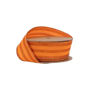 1 1/2" Wired Ribbon | Orange Glittered Pinstripes on Orange | 10 Yard Roll