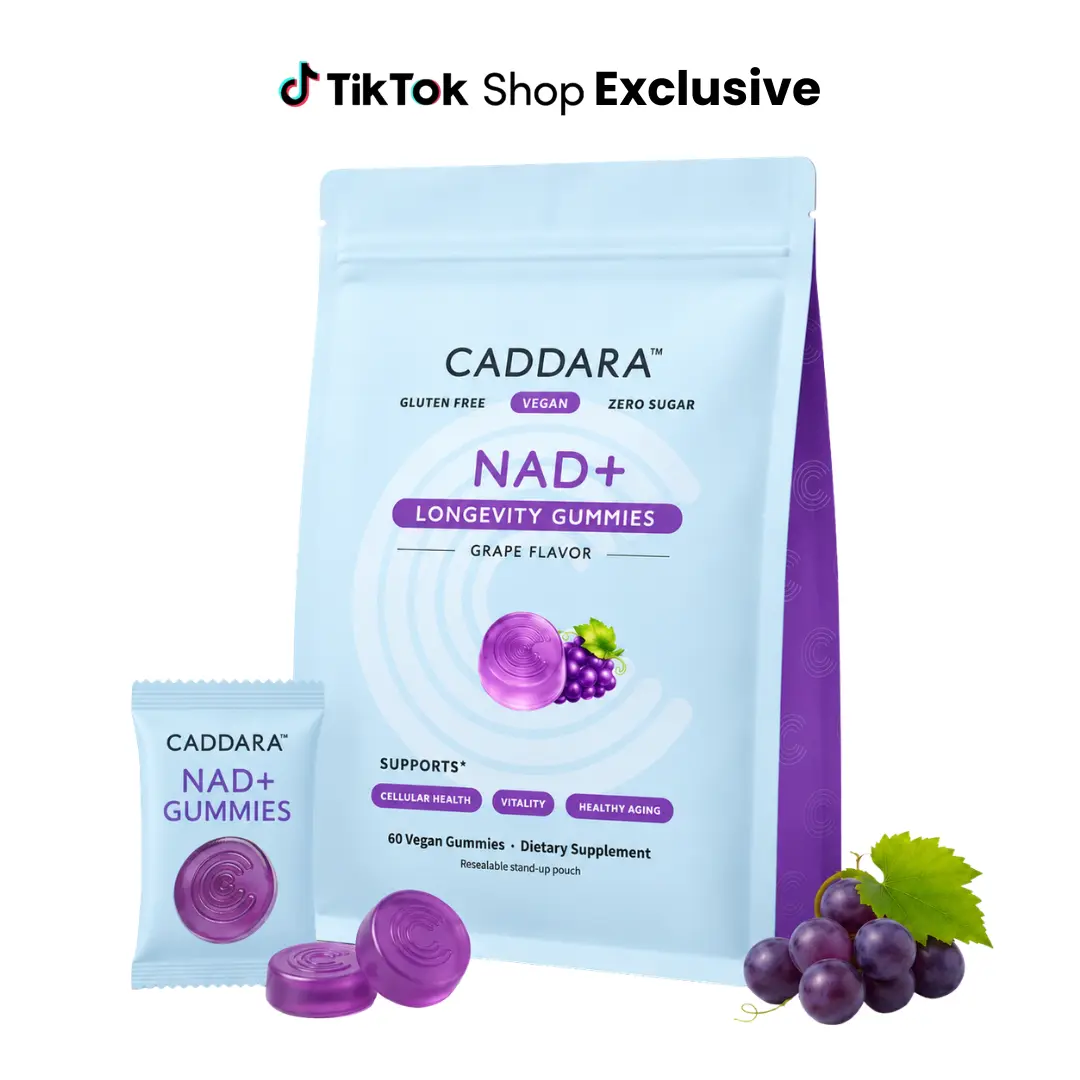 Caddara NAD+ Gummies - Grape - Cellular Health, Vitality, Healthy Aging - Sugar-Free - Gluten-Free - 60 Gummies