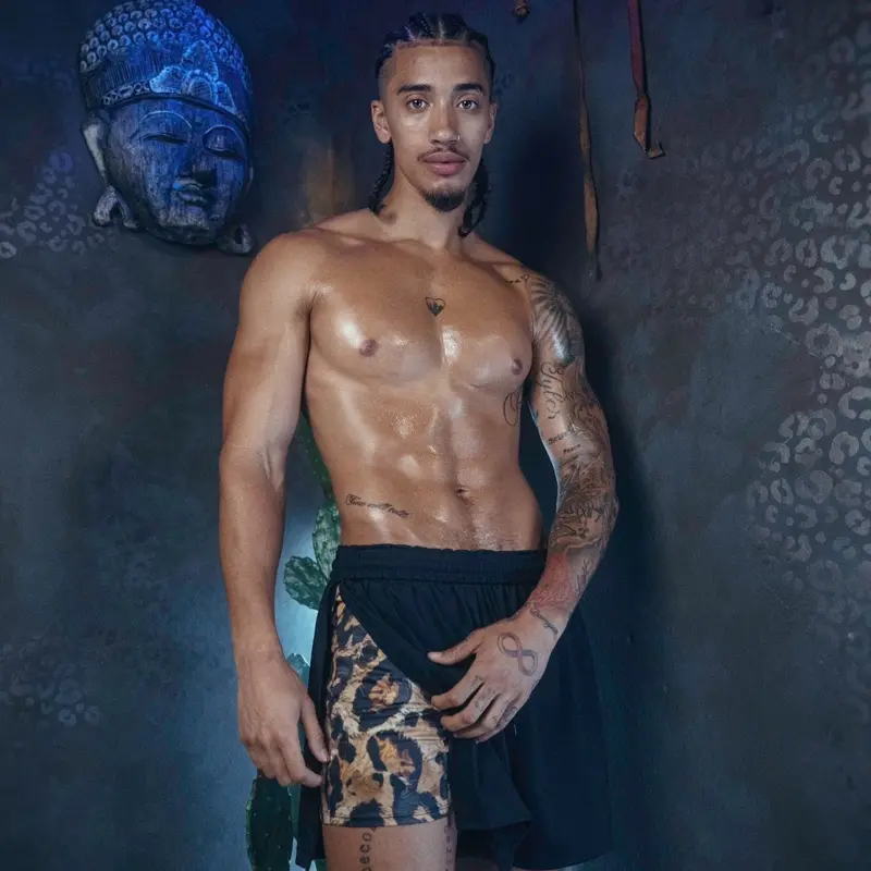 DUKU SHORTS - BLACK AND DIGITAL CHEETAH PRINT