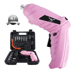 Mini USB electric screwdriver, rechargeable cordless drill, pink high-value repair tool, portable and easy to store, suitable for DIY assembly of household appliances/furniture