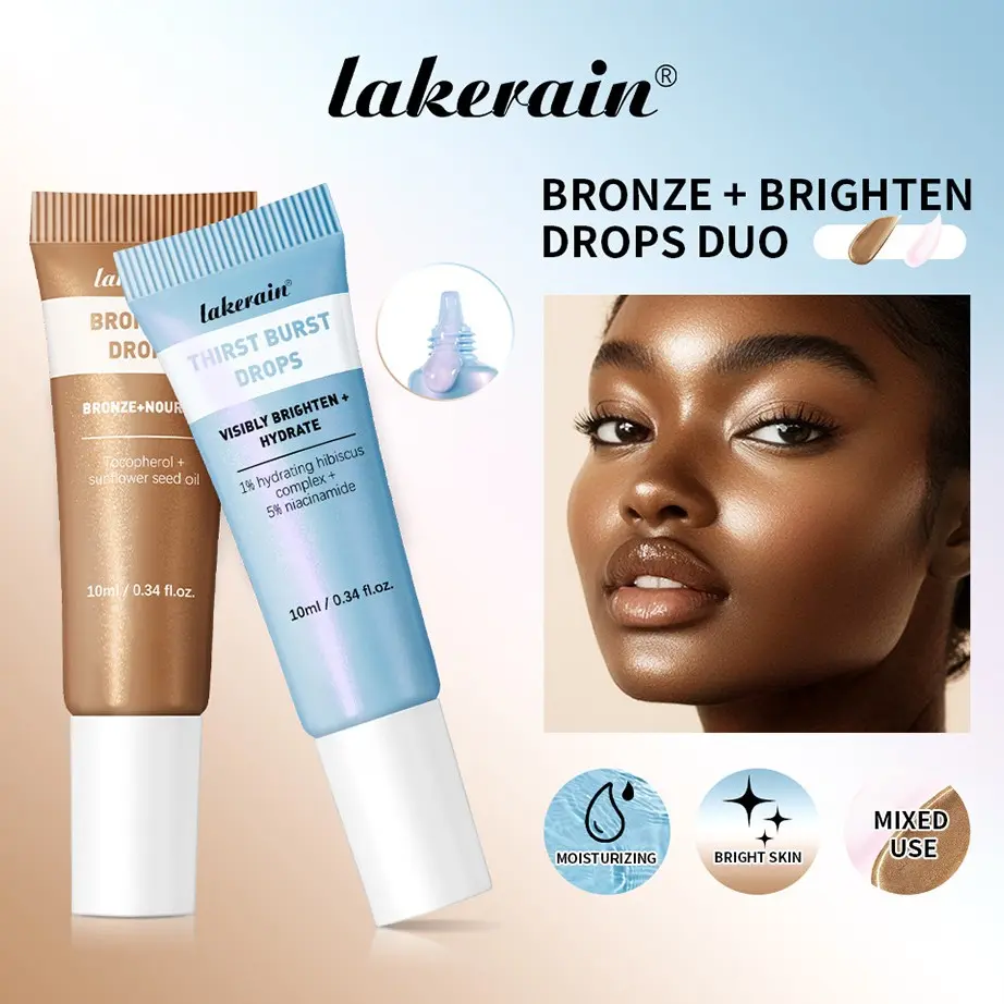 Bronze Tan Brightening Essence Drops, Natural Even Tone, Deep Hydration, Nourishing Repair, Lightweight, Portable Travel Set