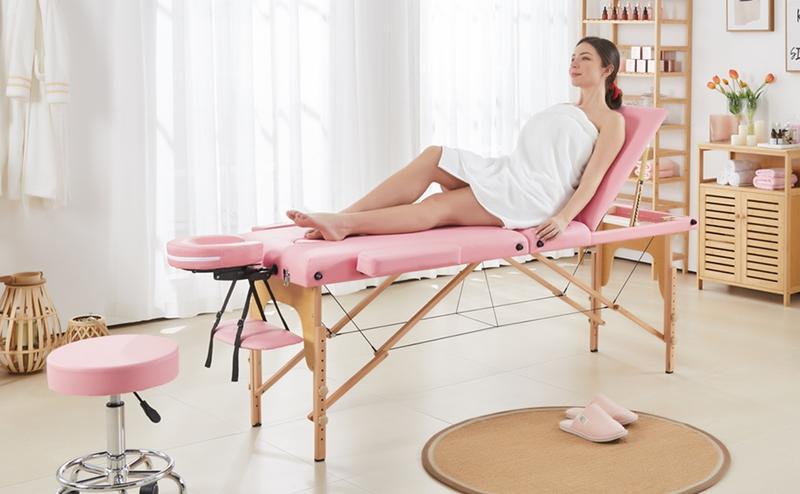 [All Pink]Yaheetech Adjustable Massage Bed with Headrest/Armrest/Hand Pallet, Portable Spa Table for Home Massage, Spa, Beauty Salon