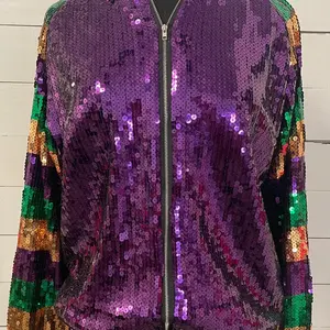 Mardi Gras Sequin Bomber Jacket, Mardi Gras Sequin Jacket, Multicolor Sequin Jacket, Sequin Bomber Jacket, Woman Jacket, Mardi Gras outfit, Sequin Jacket, Mardi Gras Jacket