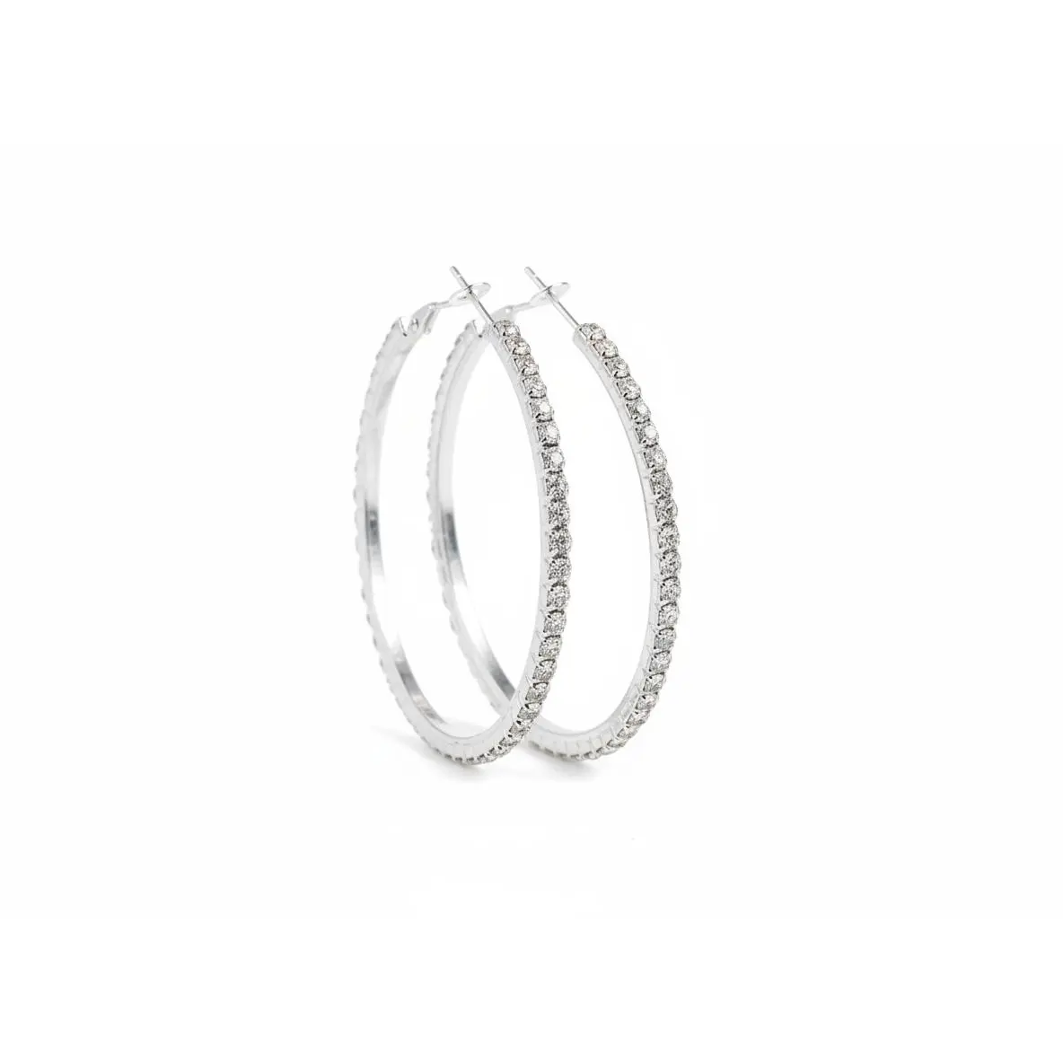 Silver Rhinestone Hoop Earrings, Sparkly Oversized Hoop Jewelry, Rhodium-Plated Vvs Synthetic Moissanite Earrings with Multiple Sizes