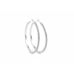 Silver Rhinestone Hoop Earrings | Sparkly Oversized Hoops | Multiple Sizes Rhodium Plated Vvs Synthetic Moissanite