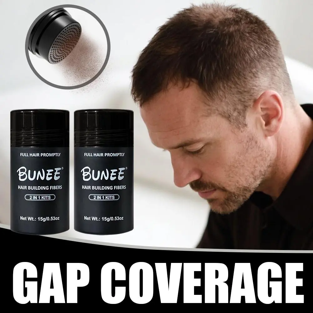 BUNEE Hair Fiber  Business Travel Set 2pc - 30-Second Application, 24H Hold. Fills Thinning Areas, Wind/Sweat-Resistant. for Men & Women. Black & Dark Brown, 15g
