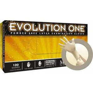 MICROFLEX Size M, 5 mil, Medical Grade, Powder Free Latex Disposable Gloves 9-1/2" Long, Natural (Color), Textured Beaded Rolled Cuffs, FDA Approved, Ambidextrous EV-2050-M