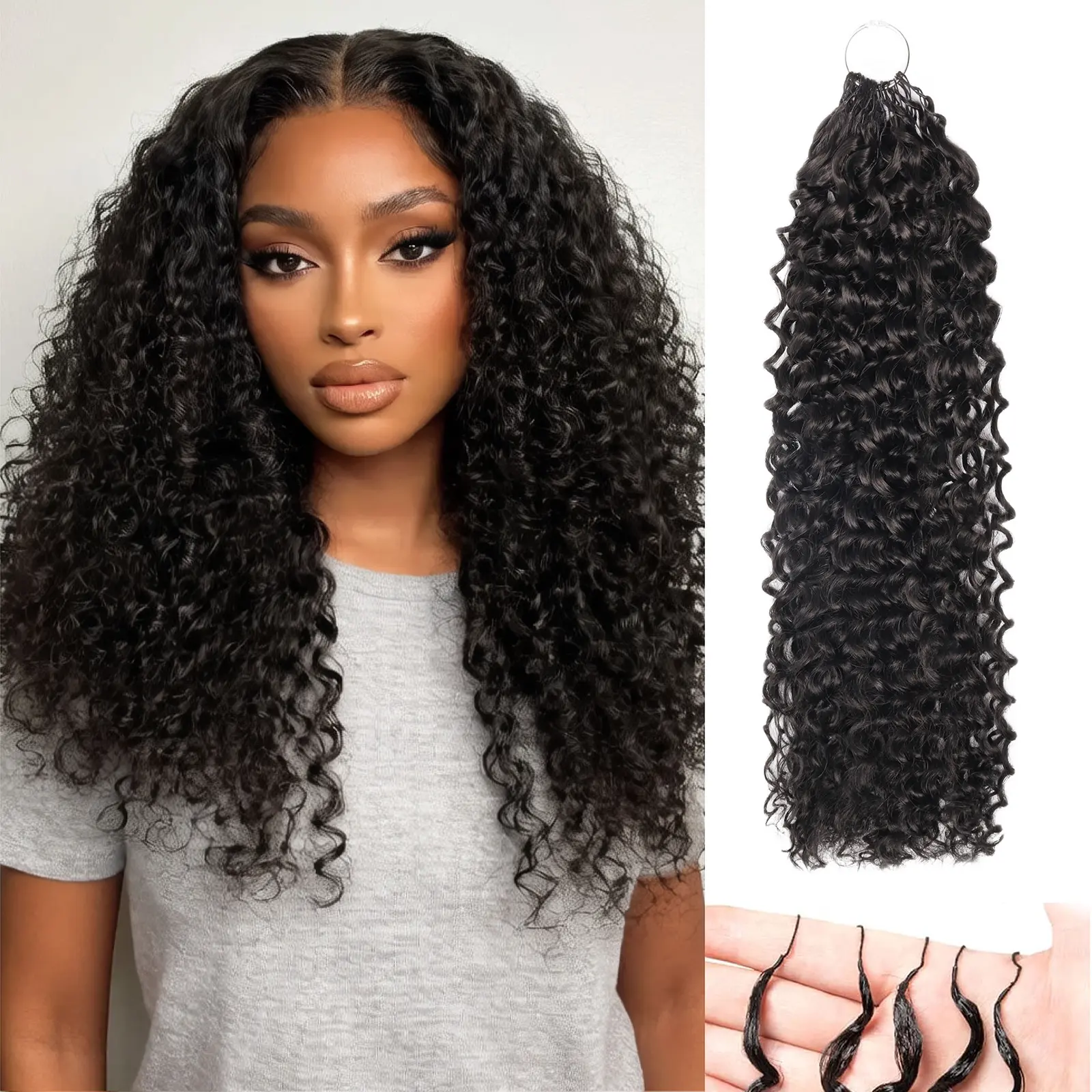 18"22" Deep Wave Feather Crochet Hair Synthetic Hair Extensions, Pre-Separated Knotless Boho Braids, Soft Protein Fiber Curly Crochet Hair 50G/Pack, Lightweight Protective Hairstyles for Black Women