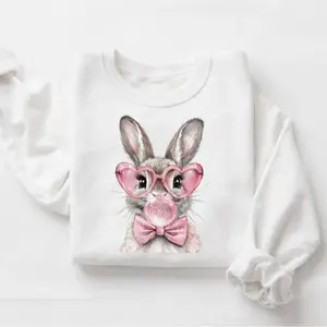Cute Easter Bunny Sweatshirt/Hoodie/T-Shirt, Pink Heart Glasses Bunny Shirt, Bubblegum Bunny Graphic Tee, Spring Easter Gift For Men and For Women