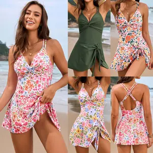 2026 New Twist-Waist Cross-Strap One-Piece Swimsuit, Popular Women's One-Piece Swimsuit Summer Print Cami Skirt Set High Waisted Cutout Swimsuit Ombre Skirted Bathing Suit Outfits Bandeau Bathing Suits