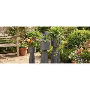 3pcs Metal Plant Pots with Stand Indoor Outdoor Tall Flower Pots 9.1in 10.6in 11.8in for Living Room Corner Kitchen Office Garden Decor Dark Gray