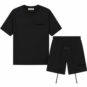 (One SET-Tee and Shorts) Fear of God Essentials T-shirt & Shorts Set Stretch Limo/Black OVER SIZE Casual Wear Comfortable Fit Simple Design Versatile Everyday Wear Menswear Tops Crewneck ShortSleeve Light Oatmeal Color