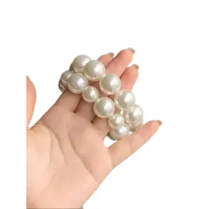 Elegant Style Faux Pearl Decorated Hair Tie (3pcs), High Stretch Hair Scrunchies, Elastic Hair Accessory, Hair Styling Accessories, Fashion for Women & Girls, Wedding Hair Accessories