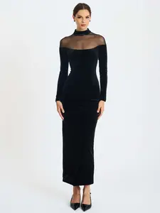 Blair Black Sheer Mock Neck Maxi Dress