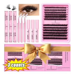 Mixed Individual False Eyelashes Kit, 3box 10-20mm Curling False Eyelashes with Bond&Seal&Remove&Eyelash Tweezers&Brush, Eye Makeup Enhancement Kit,DIY Cluster Eyelash Extensions Cosmetic, Eyelash Set