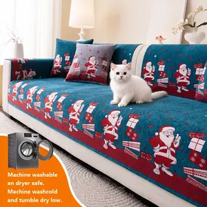 1pc Plush Sofa Blanket, All-Season Pet-Friendly, Non-Slip Dustproof, Home Decor Couch Cover, Christmas Santa Design