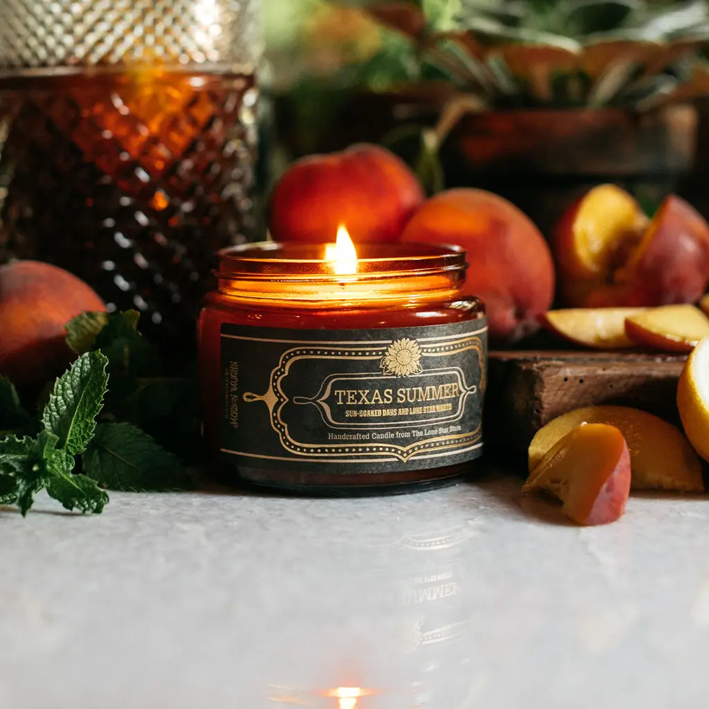 Texas Summer Candle | Peaches, Apricot & Patchouli Scented Soy Candle | Texas Gift & Home Fragrance