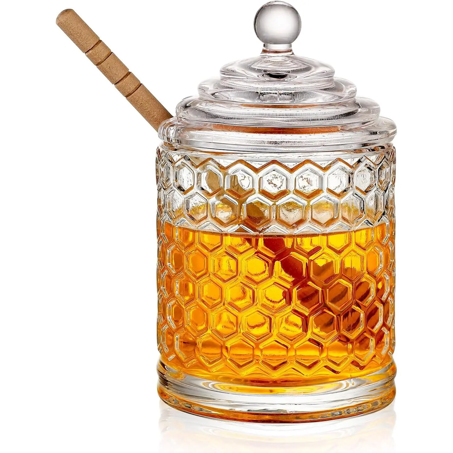 9oz Honey Pot with Dipper Small Honey Jar with Dipper Cut Honey Combs Containers Clear Glass Honey Jar with Hive Shape Lid