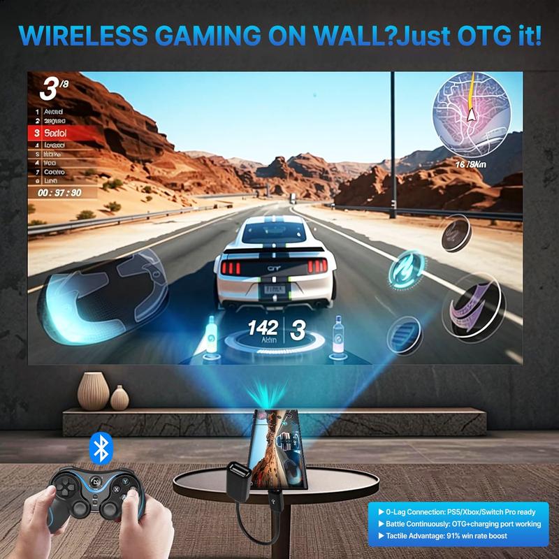 W&O 5G Smart Dual SIM Projector Phone Android 14 (Unlocked)12000mAh Battery – 12GB RAM + 512GB Storage (PD Fast Charging) – Face Unlock,120Hz Projection + OTG Mouse Support、68MP Triple Rear Cameras + 20MP Selfie,Full Band Support T-Mobile, AT&T, Verizon!