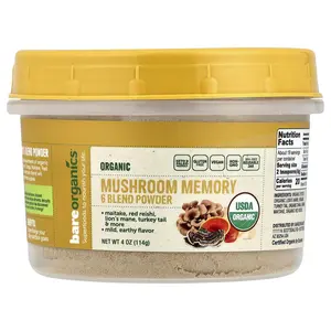 BareOrganics Organic Mushroom Memory 6 Blend Powder, 4 oz (114 g)