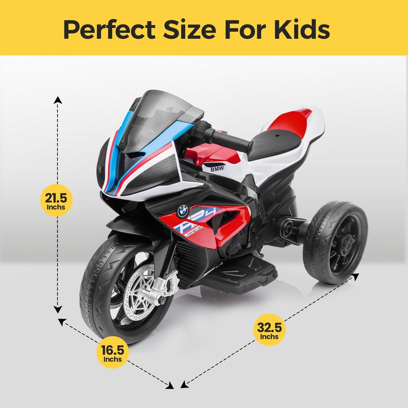 PHI VILLA Kids Electric Motorcycle with BMW Authorized, 12V Ride on Toy for Toddlers Battery Powered 3-Wheel Stable Design with Horn, Music & LED Lights
