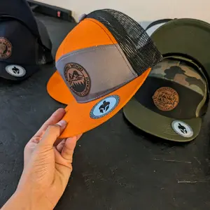 orange, grey & black 7 panel hat morning wood Cotton