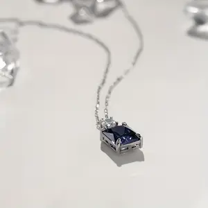 1 piece Moissan Diamond Deep Tanzanite Blue Rectangle Perfume Bottle Pendant Necklace, pendant set with 4.6mm Mosan diamond, 7 carat tanzanite, suitable for daily wearing Valentine's Day anniversary gift, gift box