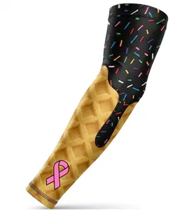 Baseball Sports Compression Arm Sleeve Pink Ribbon Cancer Awareness Black Ice Cream Cone Drip