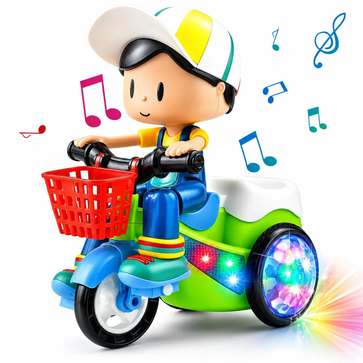 Electric Stunt Tricycle Toy for Kids, Bump and Go Riding Simulation Toy with LED Lights, Music & Obstacle Avoidance, Interactive Toddler Gift