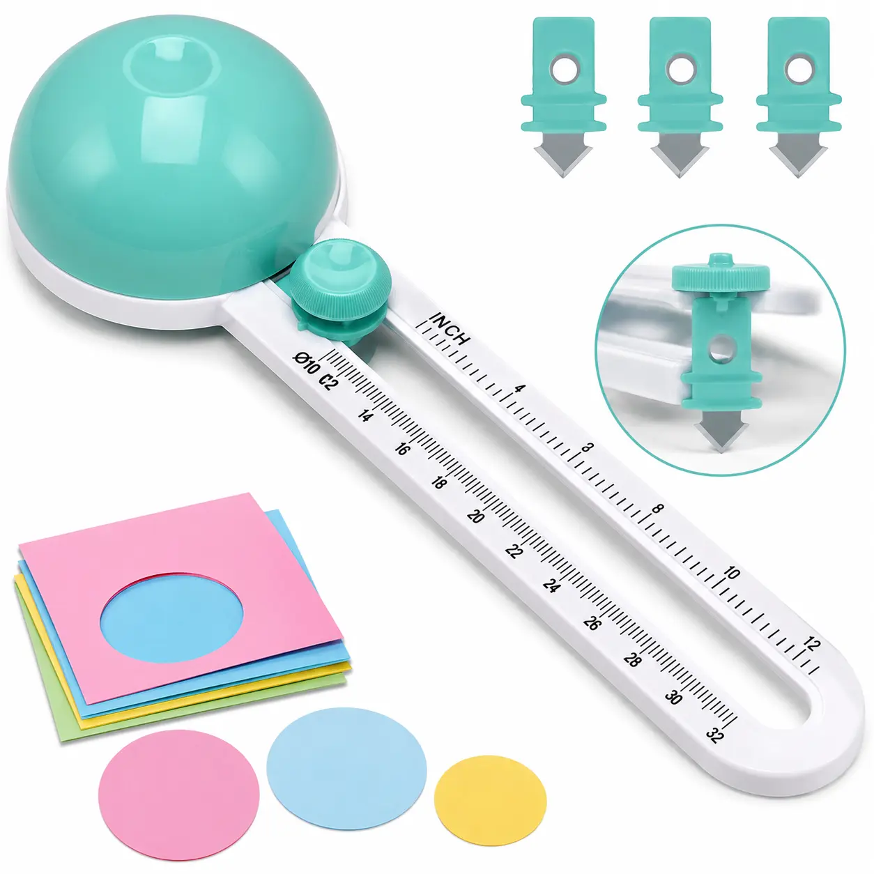 Craft Circle Cutter with 1-12 in Cutting Range, Acrylic Base Hand Measuring Tool with Rotary Blade for True Circles in Paper, Cardstock, DIY Projects, Photos