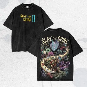 Slay the Spire 2 Vintage T-Shirt | Acid Wash Oversized Graphic Tee | Roguelike Deckbuilder Gamer Merch Gift for Fans | Premium Cotton Retro Top, Soft Fabric, Feels Great All Day, Cool Colors, Brighten Up Your Look