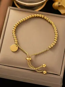 Blank Tag Beaded Bracelet Simple Fashion Unique Pull-String Design for Women, Stylish Accessory, in Stock Now, Stainless Steel Wrist, Elegant Minimalist Bangle