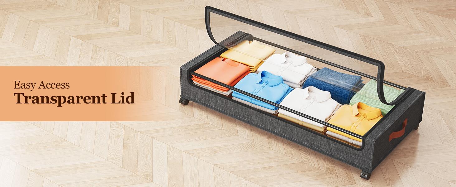 Under Bed Storage with Wheels 65L, 2 Pack Under Bed Storage Containers, Storage Containers with Clear Window, Rolling Under Bed Metal Drawer for Clothes, Shoes, Books, Hemp Grey