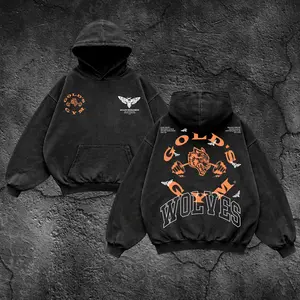Wolves Gold's Gym Oversized Washed Hoodie, Gym Apparel, Workout Wear, Training Men's Top, Aesthetic Shirt, Discipline, Strength, Focus