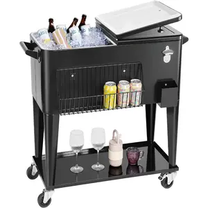 VEVOR 80 Quart Rolling Ice Chest, Holds up to 50 Bottles/ 110 Cans, Portable Patio Party Bar Drink Cooler Cart with Bottom Shelf, Beverage Pool with Side Basket and Bottle Opener, BlackVEVOR Super Brand Day