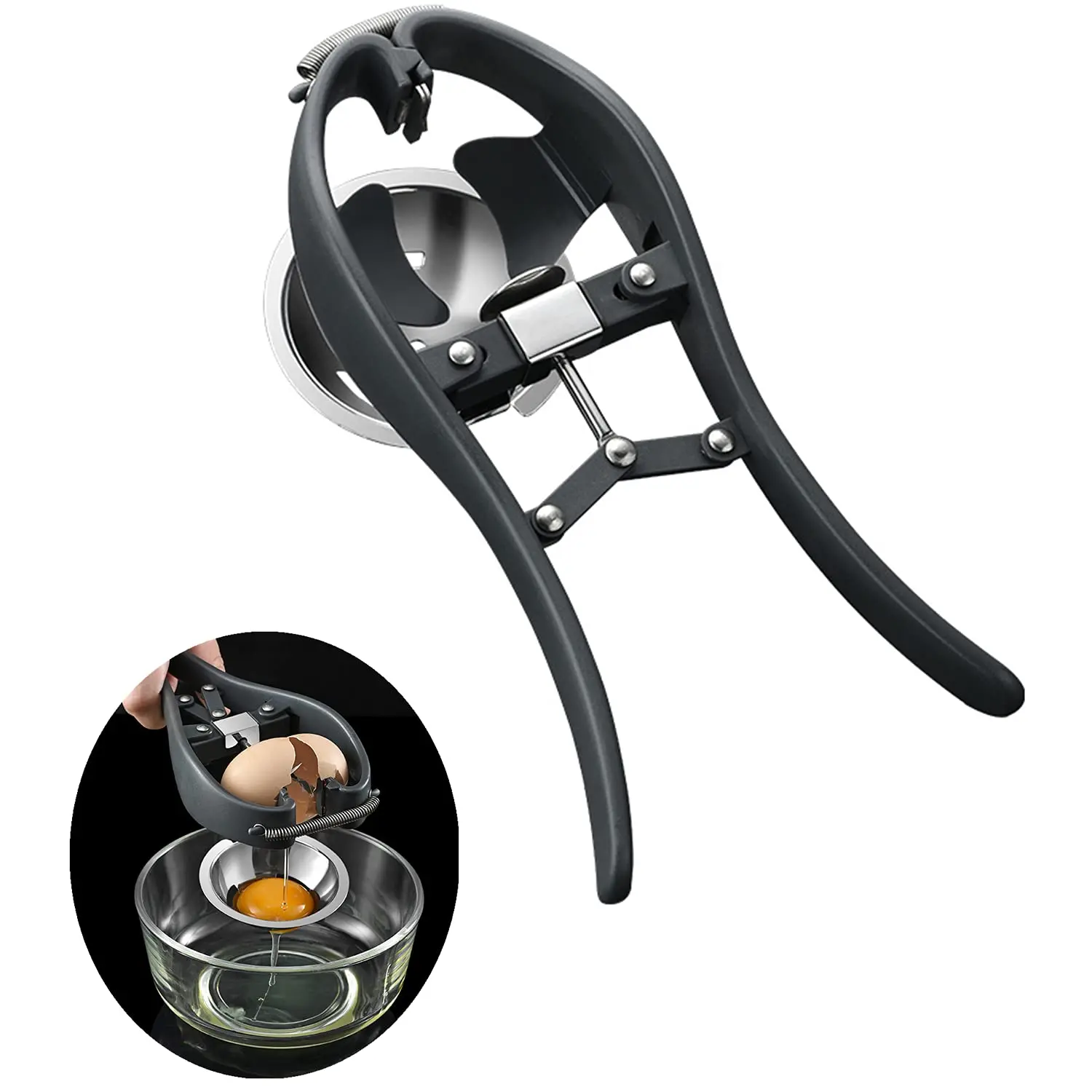 Egg Cracker Egg Separator Tool, Handheld Egg Opener with Egg Yolk White Separator Stainless Steel Eggshell Cutter Automatic Egg Cracking Tool Egg Separator, Creative Kitchen Gadgets