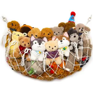 Stuffed Animals Storage Hammock Macrame Plush Toy Holder Wall Hanging Net for Stuffed Animal Toy Display (Cream,49" W)