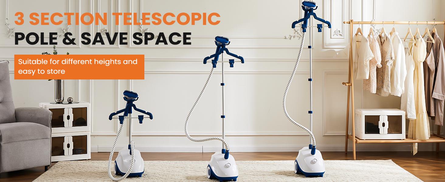 Standing Garment Steamer, 1500W Powerful Steamer for Clothes, 1.7L Water Tank for 55 Min Continuous Steaming, Professional Wrinkle Remover Heats