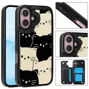 Shockproof Wallet Case with Card Holder - Playful Cat Design for iPhone 17/16/15 Pro Max 14 Plus/13/12/11 Pro/Air