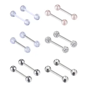 OIDEA 12PCS Multi-Use Body-Safe Piercing Jewelry Set, 14G 316L Stainless Steel with Cubic Zirconia Rhinestones for Tongue, Nipple, Cartilage