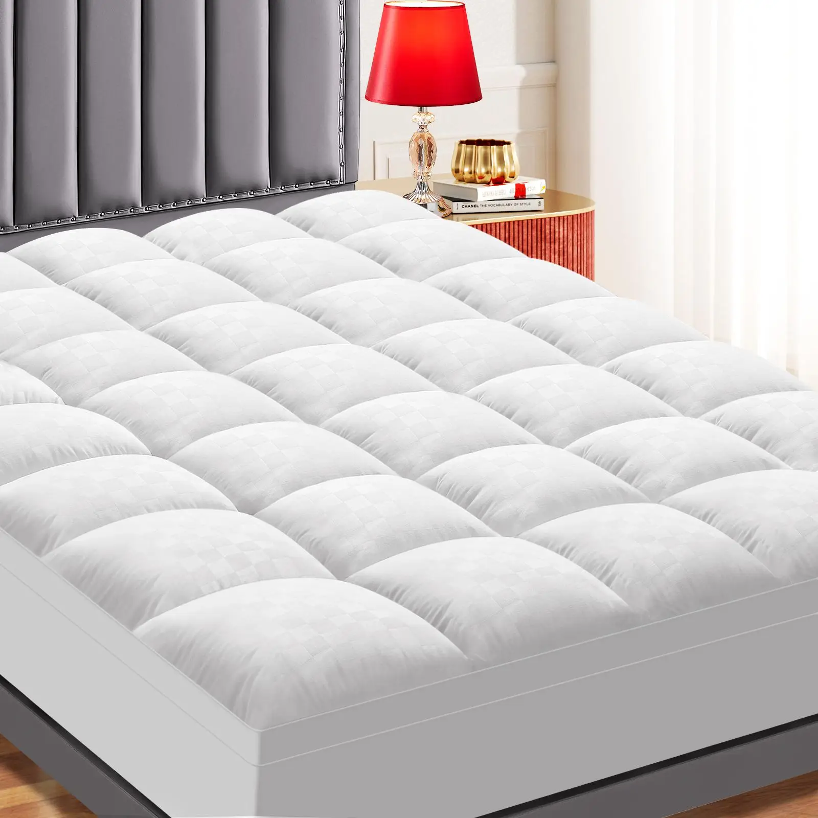 【Fall Deals For You】WeCharmer Extra Thick Mattress 1000 & 500 & 350 GSM Topper, Down Alternative Overfill Plush Mattress Pad, Cooling Pillow Top with