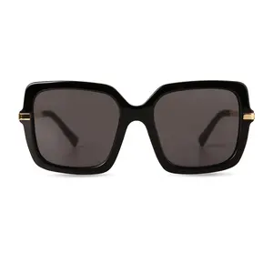 DIMA Eyewear - Deena Retro Square Sunglasses - Dark Gray Lenses, 100% UV Protection, Matte Black Frame, Gold-Toned Metal, Featherlight 40g, Unisex