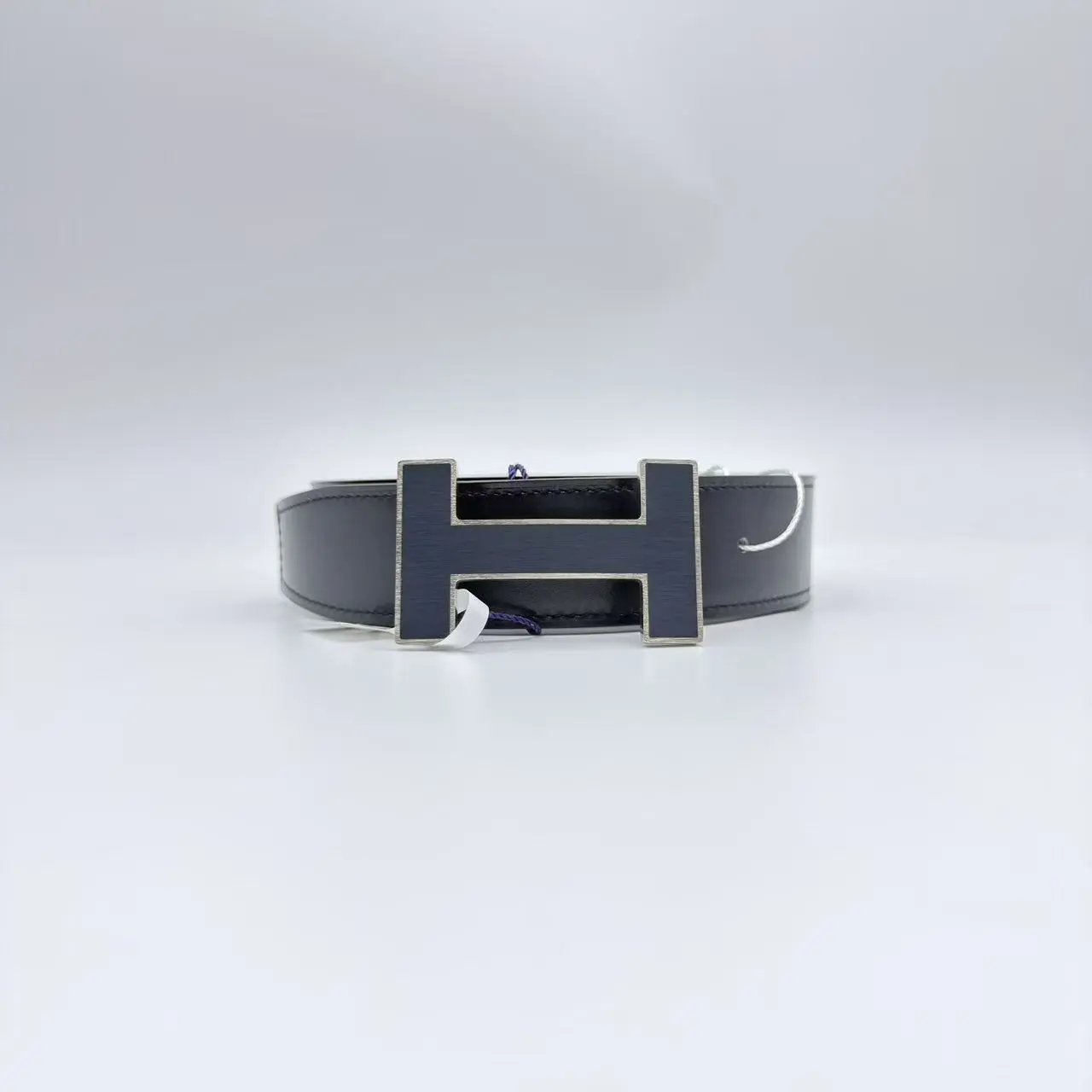 Pre-owned HERMES 32mm Dark Blue Buckle Double Sided Black and Brown Cowhide Leather Belt F320