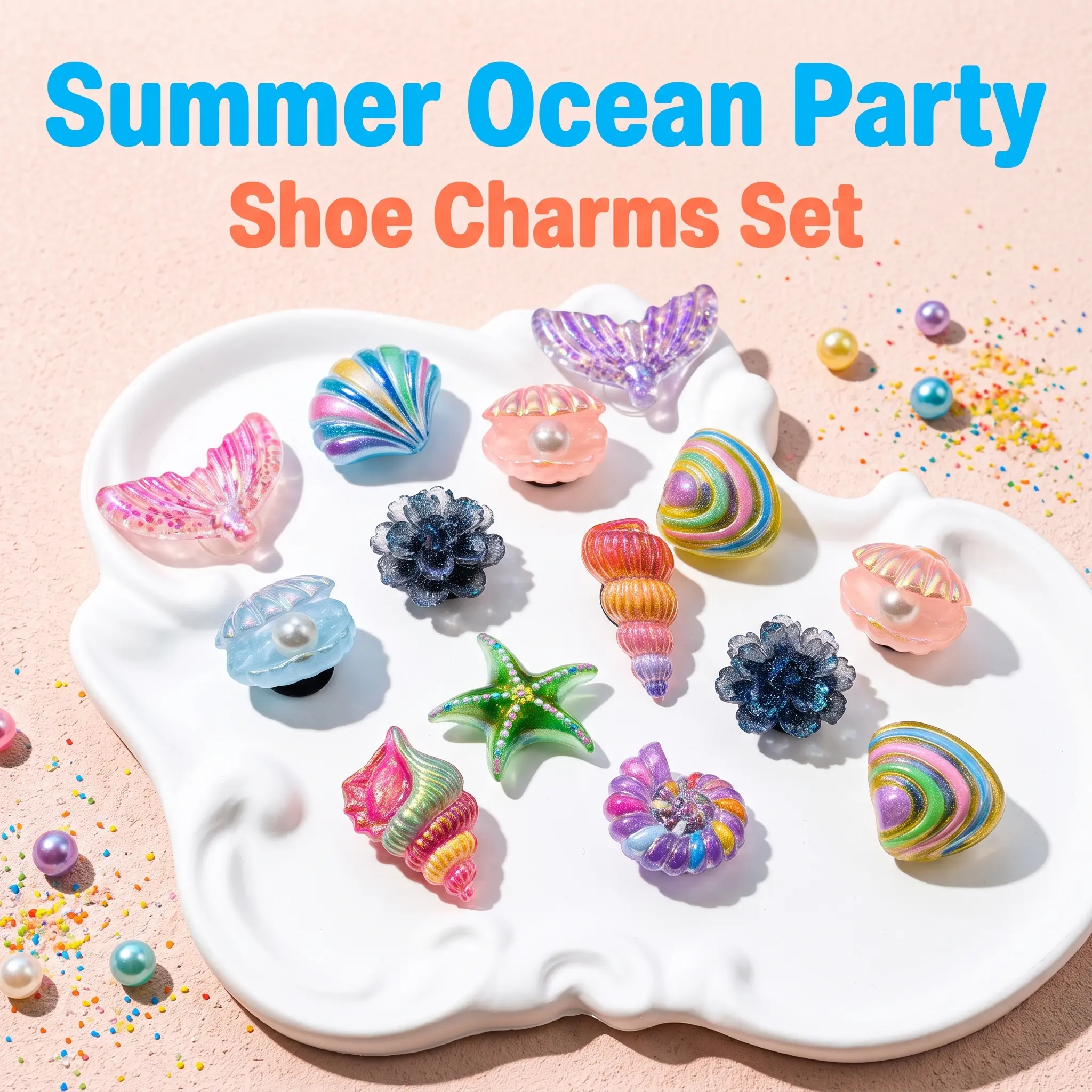 Ocean Series DIY Cute Shoe Charms, 18pcs Shell Starfish Conch Decorations, Removable for Garden Beach Sandals Slippers, Garden Shoes, Footwear, Summer Vibes Personalize Sandal Accessories Set, Holiday Gifts