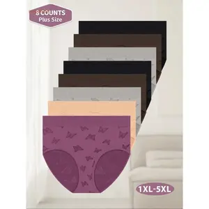 8 Pack Plus Size Women's Butterfly Print Triangle Panties, Breathable Soft Skin-Friendly Casual Underwear for All Seasons