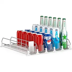 Soda Can and Bottle Dispenser for Refrigerator, Adjustable Soda Can Organizer, Refrigerator Beverage Can Organizer, Kitchen Storage Organizer, Racks