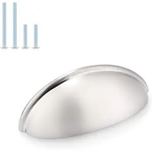5 Pack Brushed Nickel Bin Cup Cabinet Pulls 3 Inch Hole Centers, Cup Cabinet Handles Drawer Pulls for Kitchen Cabinet Door Dresser Knobs 76mm Hole to Hole