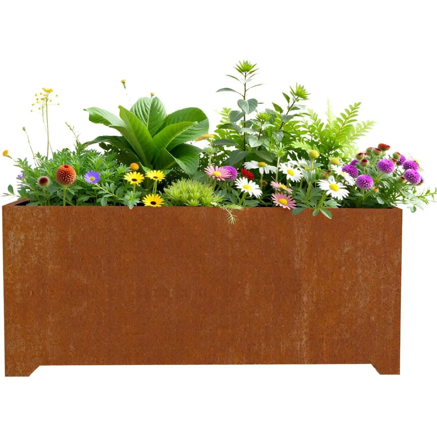 36" Corten Steel Legged Planter, Large Rectangular Outdoor Garden Pot for Home Improvement Projects