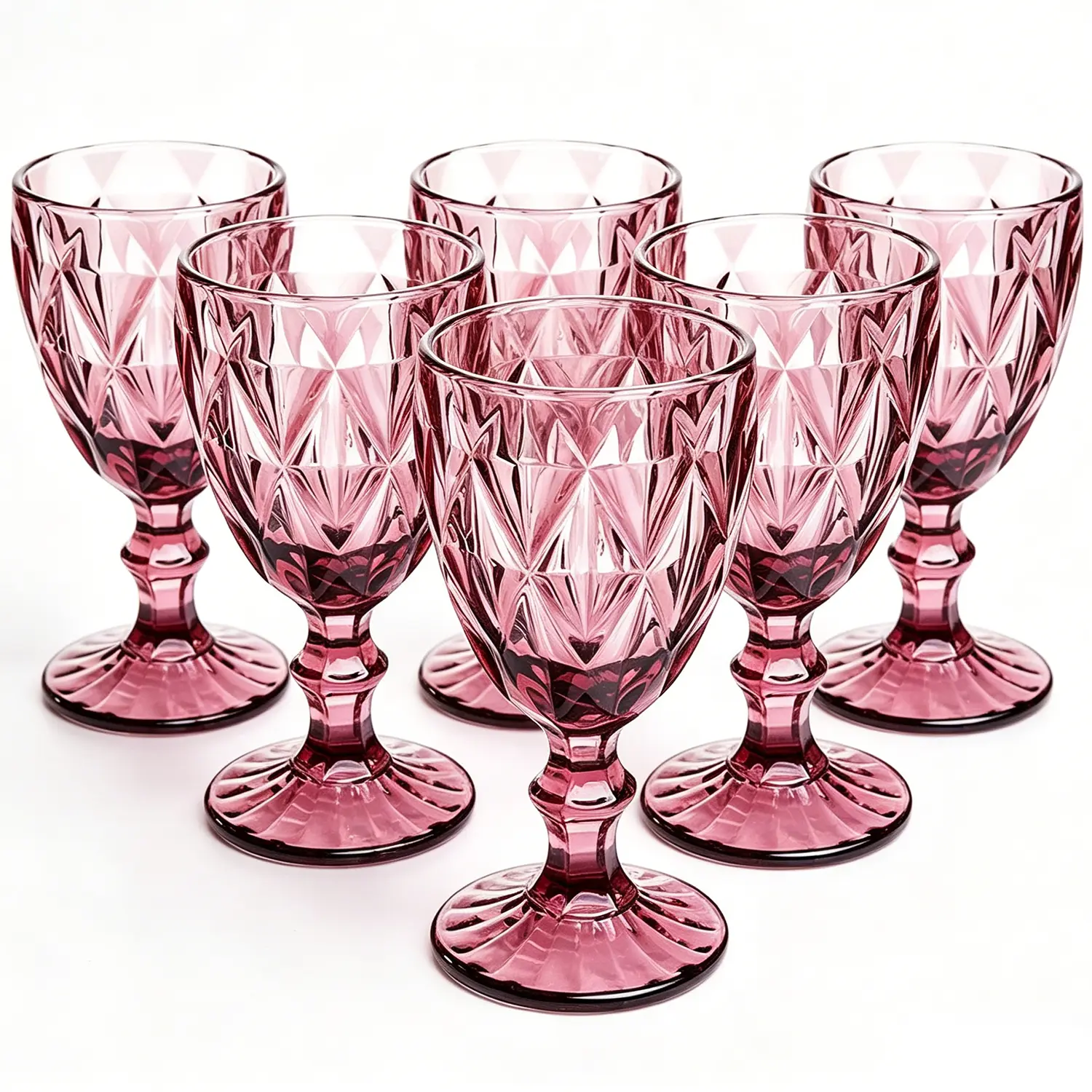 Vintage European Classic Luminous Crystal Colored Wine Glasses Set of 6, 11.5 oz Diamond-Pattern Stemmed Goblets, Kitchen/Bar/Restaurant Drinkware for Wedding Parties, Wine Lovers’ Romantic Gift