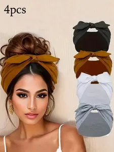 4-Piece Women's Headbands Set, Bunny Ear Headbands, Bunny Earbands, Adjustable Headband, Cute Solid Color Hair Accessories, Elastic Bow, Perfect for Fall Winter Holidays